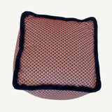 Omna Red Pouf – Handmade Ottoman Seat with Velvet Polyester Fabric Geometric Pattern