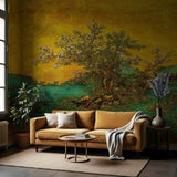 Golden Meadow Mural Wallpaper – Hand-Painted Landscape for Refined Interiors