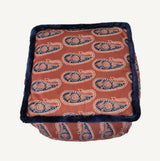 Braxely Red Pouf – Handmade Ottoman Seat with Polyester Velvet Fabric, Paisley Pattern