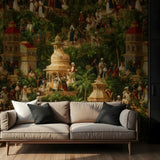 Oriental Court Mural Wallpaper – Available In Printed And Embossed Versions For Elegant Interiors