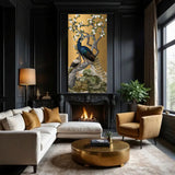 Golden Peacocks - Chinoiserie Luxury Frameless 3D Embossed Wallpaper Art Panel
