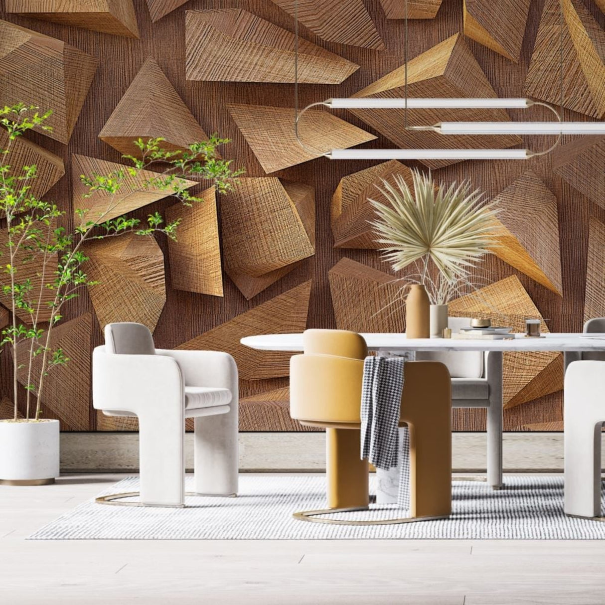Sculpted Timber Harmony – 3D Geometric Wood Relief with Interlocking Natural Grain