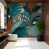 Tropical Ember Mural Wallpaper – Bold Botanical Wall Art in Teal & Terracotta