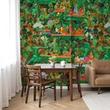 Papel pintado Verdant Court – Edición Jardín de Jaipur – Disponible en versiones impresas y en relieve para interiores eclécticos