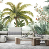 Coconut Tree & Exotic Leaves Wallpaper — Artistic Nature Mural for Contemporary Interiors
