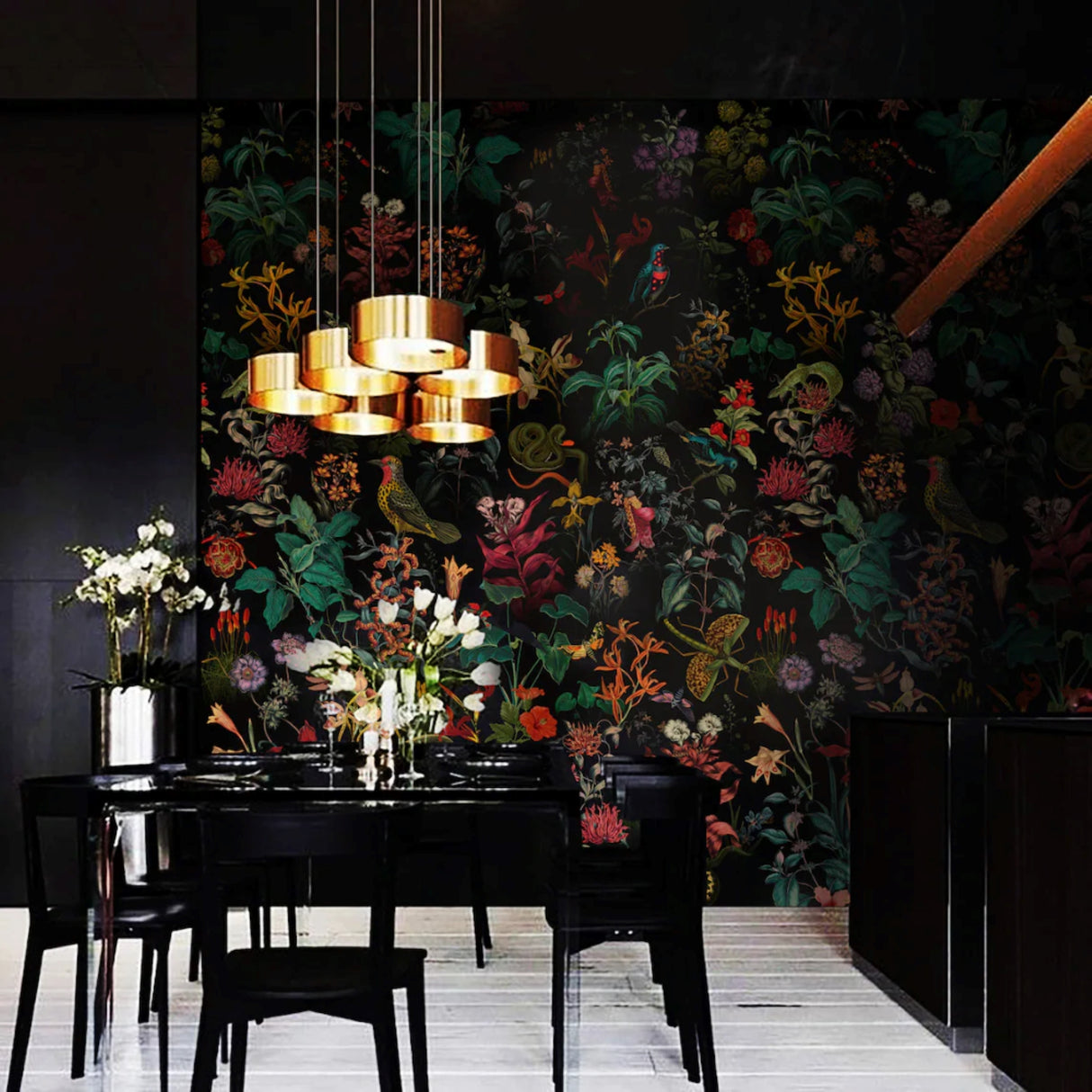 Midnight Eden Wallpaper – Emerald & Crimson Whispers – Available In Printed And Embossed Versions For Sophisticated Interiors