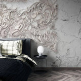Marble Baroque Majesty – 3D Relief Carvings on Marble - Available in Printed and Embossed Versions for Sophisticated Interiors