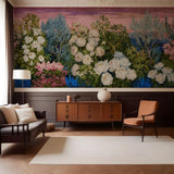 Blooming Horizon Mural Wallpaper – Hand-Painted Floral Panorama for Romantic Interiors