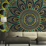 Papel pintado de mandala de Estambul amarillo: elegante decoración geométrica contemporánea para paredes