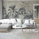 Tropical Trees With Gray Shadows Wallpaper — Artistic Nature Mural For Contemporary Interiors