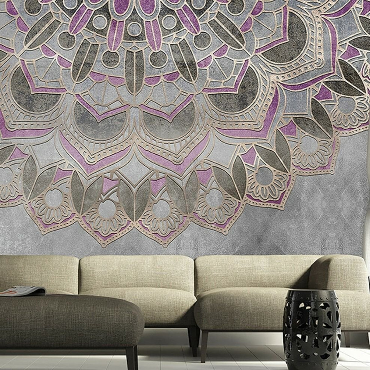 Mor Amsterdam Mandala Duvar Kağıdı – Zarif Çağdaş Geometrik Duvar Dekoru