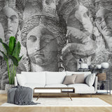 Monochrome Goddess Wallpaper – Classical Sculpture Mural for Contemporary Interiors
