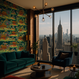 Emerald Pagoda Wallpaper – Oriental Garden Edition – Available in Printed and Embossed Versions for Eclectic Interiors