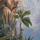 Papel pintado personalizado para exteriores con pavos reales y hojas tropicales: diseño inspirado en la naturaleza
