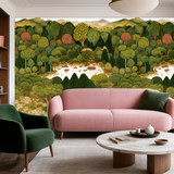 Savanna Canopy Wallpaper – Lush Green & Sand Edition – Available in Printed and Embossed Versions for Artistic Interiors