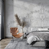 Greige Baroque Reverie Wallpaper, Featured In The Series: "Love For Rent" - Available in Printed and Embossed Versions for Glamorous Interiors