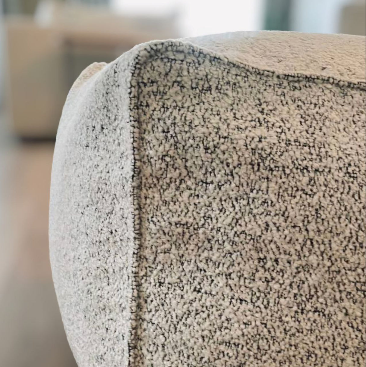 Lune Pouf – Handmade Light Grey Ottoman with Textured Boucle Fabric Design