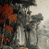 Tropical Plants & Terracotta Flowers Wallpaper – Artistic Nature Mural for Contemporary Interiors