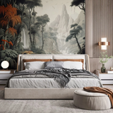 Tropical Plants & Terracotta Flowers Wallpaper – Artistic Nature Mural for Contemporary Interiors
