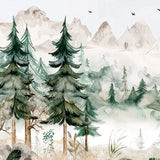 Misty Mountain Forest Wallpaper – Watercolor Wilderness for Serene Interiors