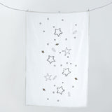 Cosmos & The Stars Hand-Printed & Embroidered White Linen Tablecloth – Artistic Elegance for Sophisticated Dining