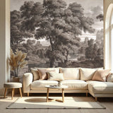 Pine Trees & Historic Bridge Wallpaper – Vintage Nature-Inspired Wall Décor for Timeless Interiors