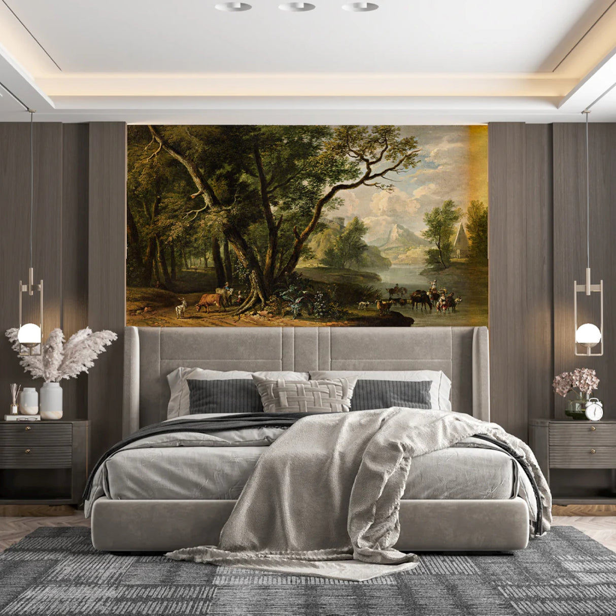 Classic Forest Landscape Wallpaper – Vintage Artistic Nature Wall Mural for Timeless Interiors