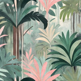 Tropical Mist Mural Wallpaper – Soft Botanical Wall Art in Sage & Blush Tones