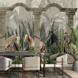 Papel pintado "Caballos salvajes junto a las columnas": mural artístico de naturaleza para interiores elegantes