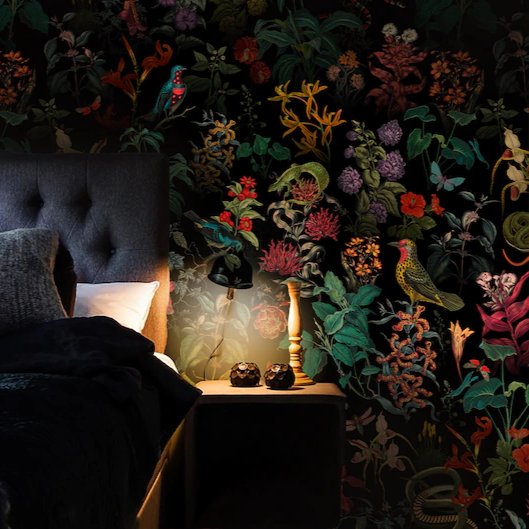 Midnight Eden Wallpaper – Emerald & Crimson Whispers – Available In Printed And Embossed Versions For Sophisticated Interiors