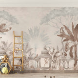 Papel pintado de animales exóticos en tonos sepia: decoración rústica de estilo safari