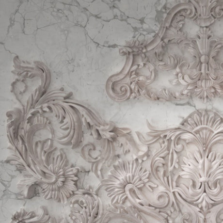 Marble Baroque Majesty – 3D Relief Carvings on Marble - Available in Printed and Embossed Versions for Sophisticated Interiors