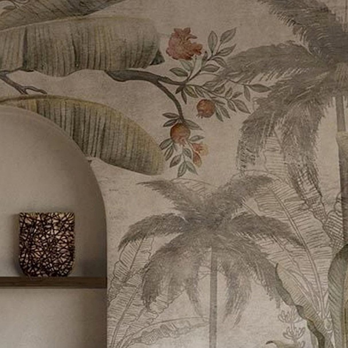 Chinoiserie Vases & Palms Mural Wallpaper – Available In Printed And Embossed Versions For Elegant Interiors
