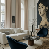 Remo – Beige Textured Drapery Curtain With Earth-Tone L-Shaped Border – For Modern & Natural Interiors