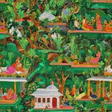 Papel pintado Verdant Court – Edición Jardín de Jaipur – Disponible en versiones impresas y en relieve para interiores eclécticos