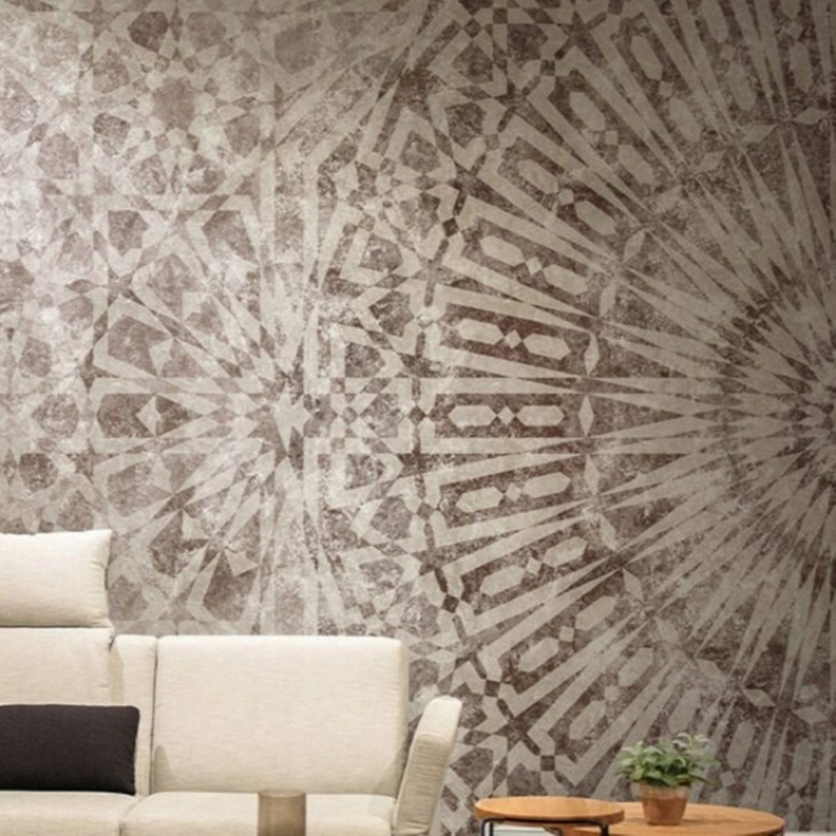 Retro Renkler Kahverengi Mandala Desenli Duvar Kağıdı – Zarif Çağdaş Geometrik Duvar Dekoru
