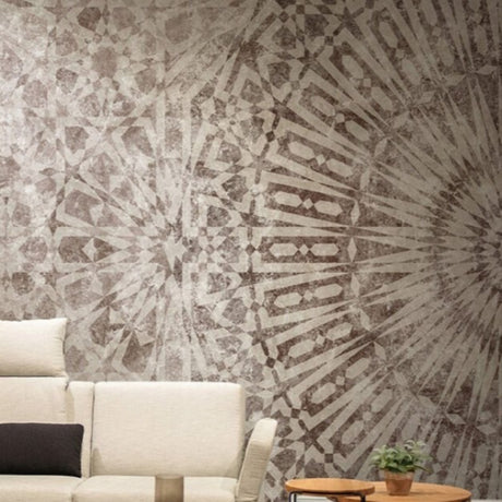 Retro Renkler Kahverengi Mandala Desenli Duvar Kağıdı – Zarif Çağdaş Geometrik Duvar Dekoru