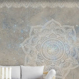 Papel pintado de mandala con fondo de hormigón y efecto estrella: elegante decoración geométrica contemporánea para paredes.