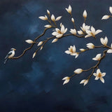 Midnight Magnolia Wallpaper – Elegant Floral Mural with Bird Motif for Serene Interiors