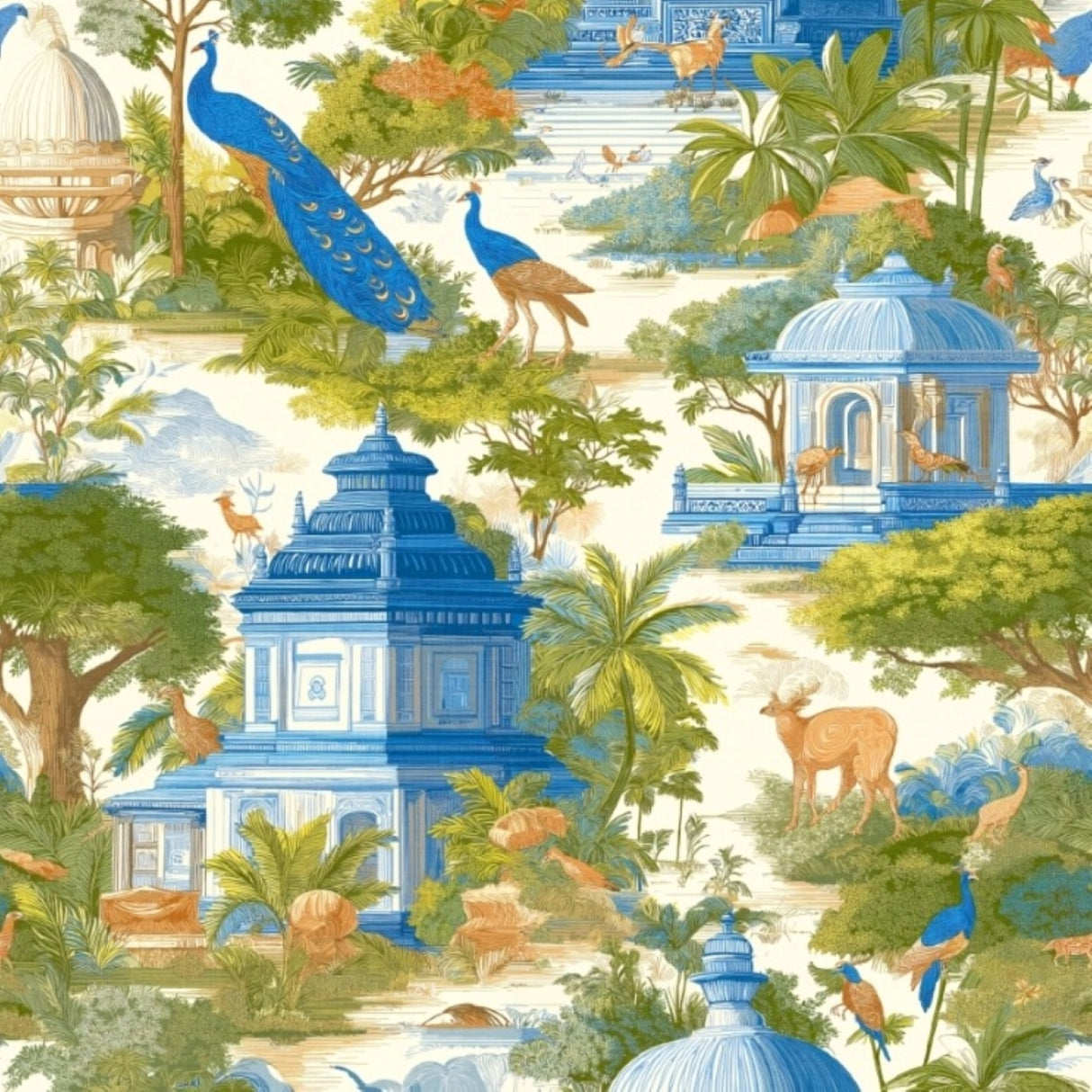 Royal Eden Wallpaper – Indigo & Sand – Available In Printed And Embossed Versions For Sophisticated Interiors