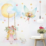Little Angels & Girl On Moon Wallpaper - Soft Pastel Wall Decor For Childhood Wonder & Imagination