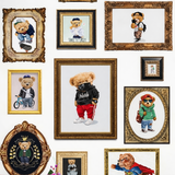 Teddy Bear Portrait Gallery On White Background Wallpaper — Playful Art Mural for Kids and Creative Spaces