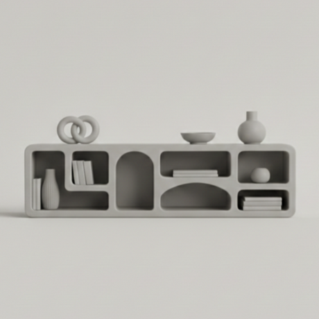 Casper Floor Display Unit – Wabi-Sabi Inspired Sculptural Shelving with Organic Form and Natural Texture