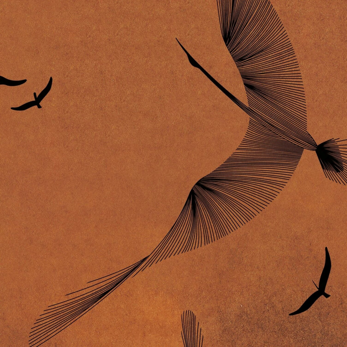 Crimson Sky & Storks Sketch Wallpaper, Featured in the Series: "Tale Of Ashes" – Pastoral Elegant Design
