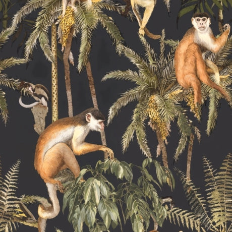 Golden Primates Duvar Kağıdı – Sepya ve Kömür Rengi Serisi – Eklektik İç Mekanlar İçin Baskılı ve Kabartmalı Versiyonlarda Mevcuttur
