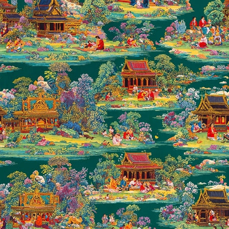 Emerald Pagoda Duvar Kağıdı – Oryantal Bahçe Serisi – Eklektik İç Mekanlar İçin Baskılı ve Kabartmalı Versiyonlarda Mevcuttur