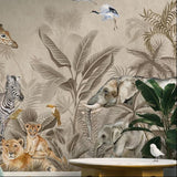 African Forest & The Animals Wallpaper - African Forest & Animals Wallpaper – Gentle Pastel Safari Art for Dreamy Walls
