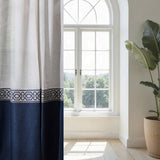 Legol - Blue Crest Sheer Linen-Look Polyester Curtain With Luxury Navy Border - For Sophisticated Interiors