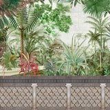 Exotic Jungle & Elephants Wallpaper – Botanical Heritage Mural for Elegant Interiors – Green Effect