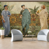 Ancient Ladies with Ornamental Mosaic Wallpaper , Light Green Edition - Elegant Classical Art Mural